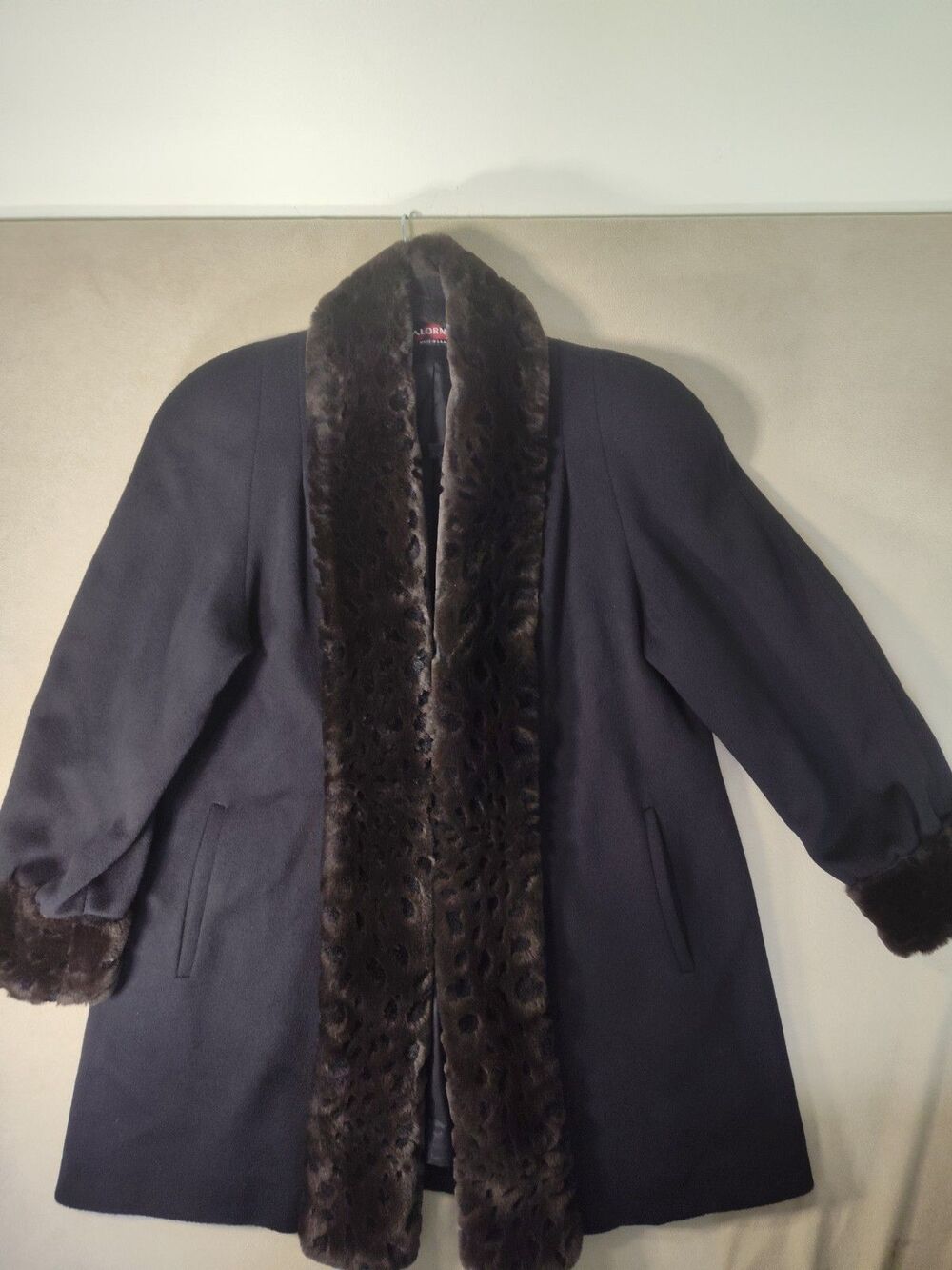 Vintage Wool Swing Coat Mob Wife Whimsigoth Faux Fur Shawl Collar 80s 90s
